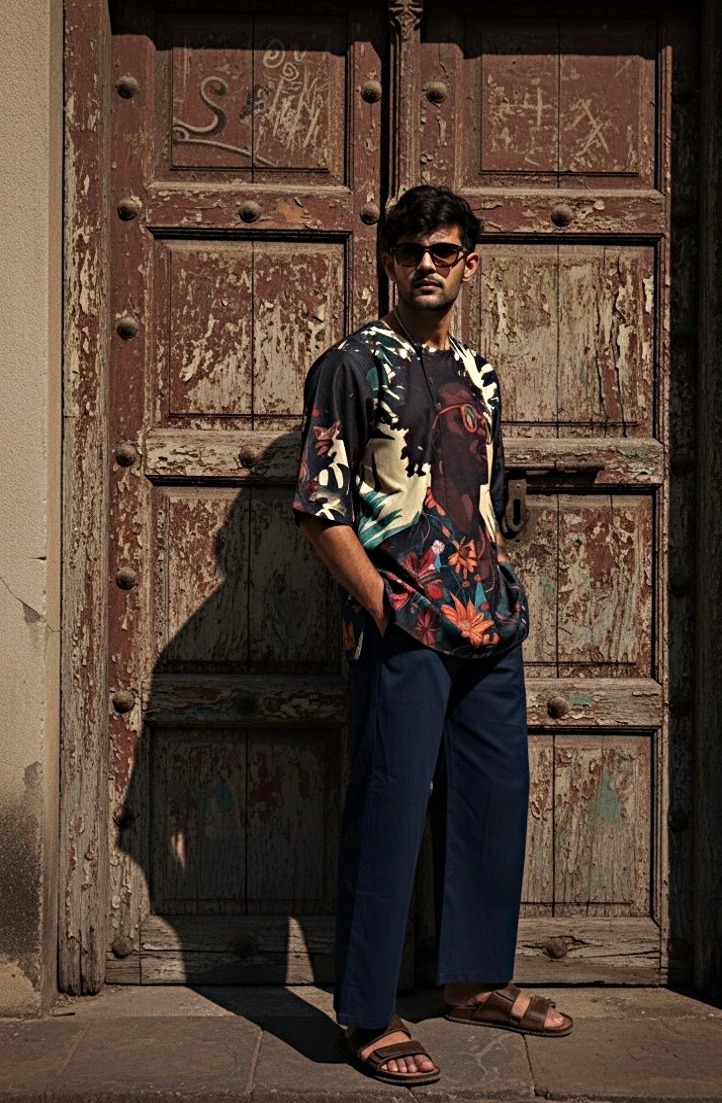 Men’s Half Sleeve Shirt and Pant – Afro Tribal Graphic Print (Black)