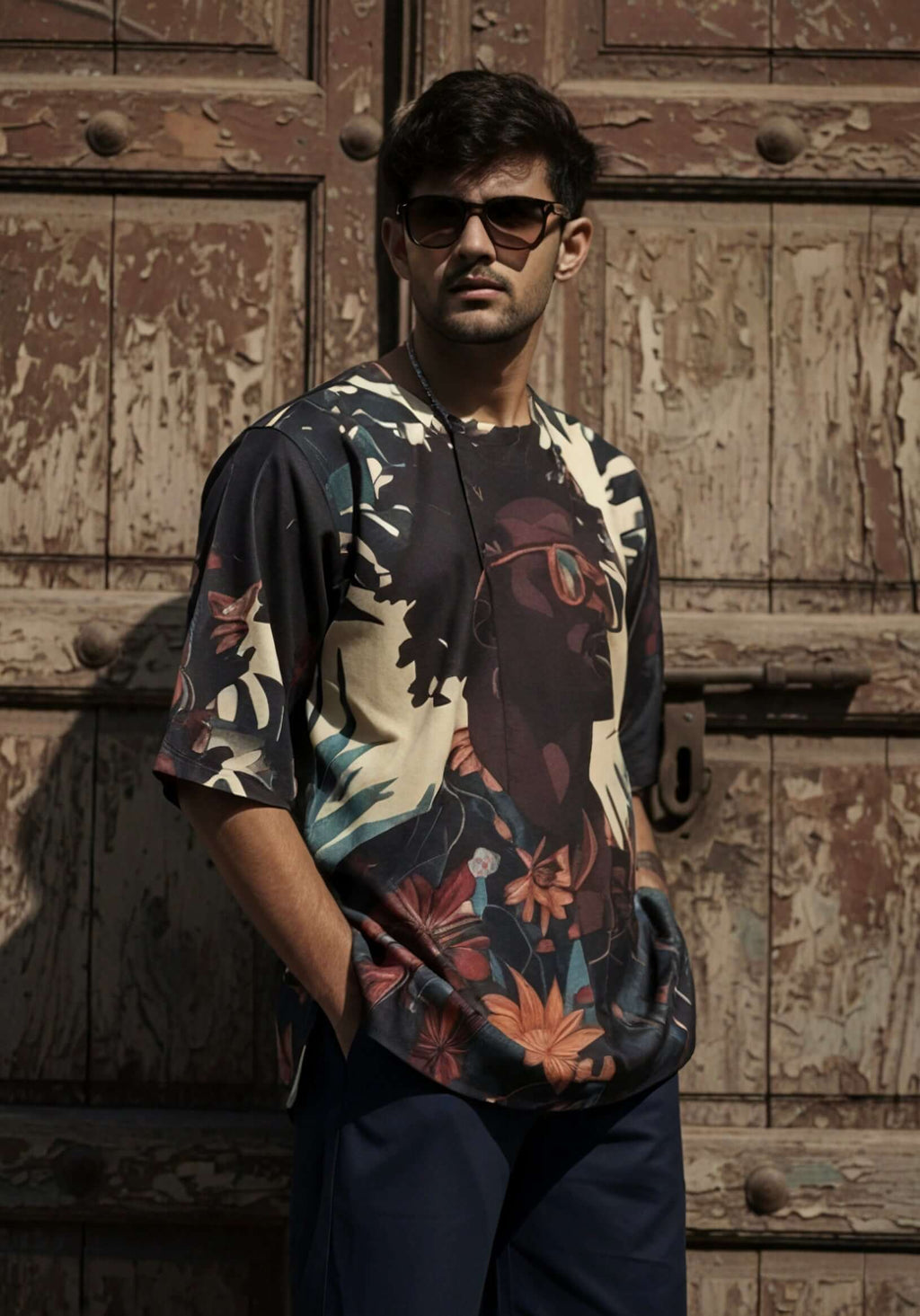 Men Half Sleeve Kurta – Afro Tribal Graphic Print (Black)