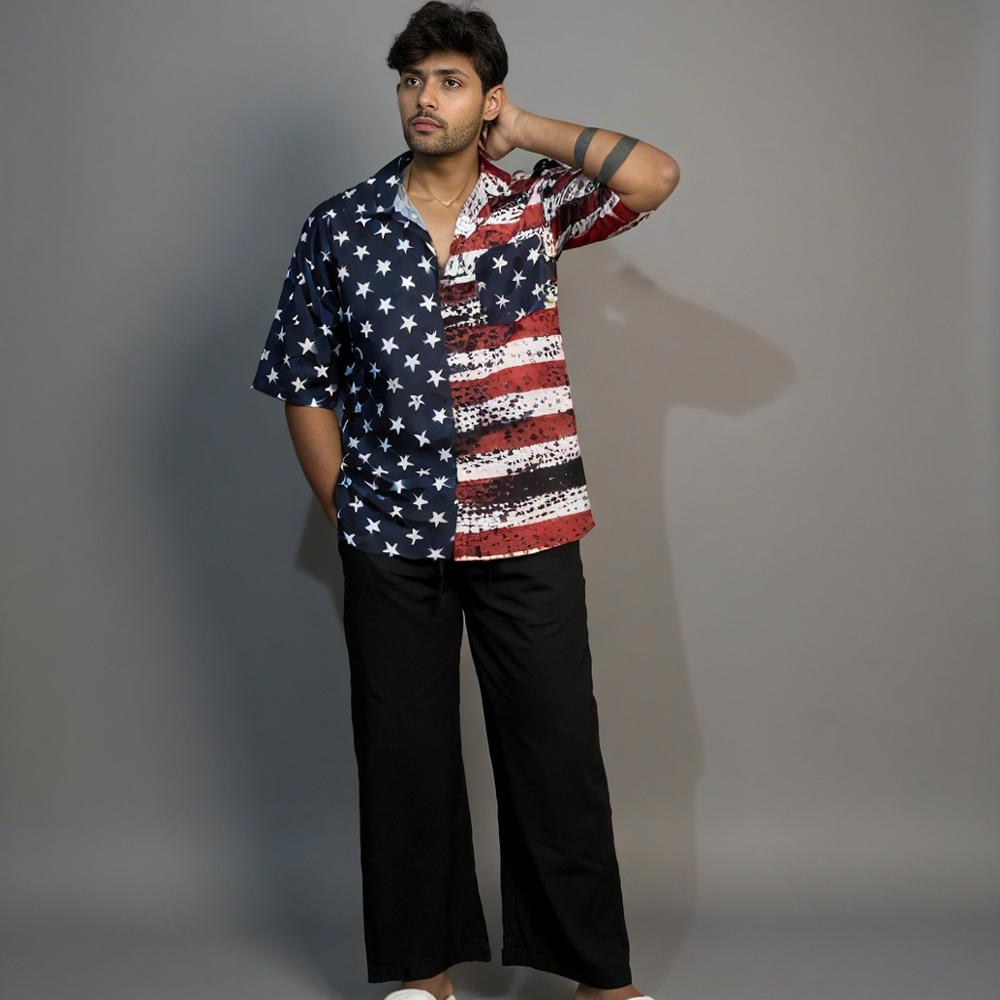 American Star & Stripe Flag Print Shirt and Pant- Men’s Summer Wear