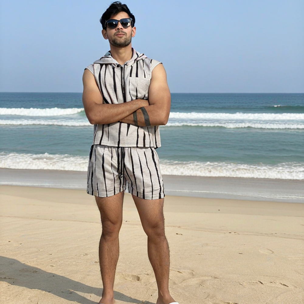 
                      
                        Printed Sleeveless hooded Beach wear Cord Set for Men
                      
                    