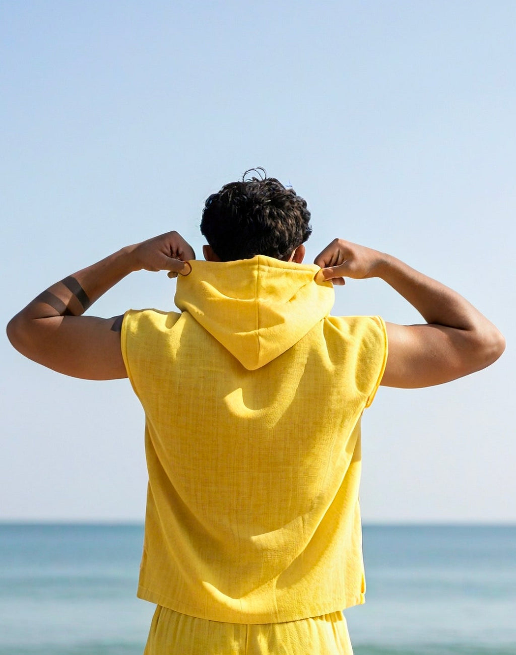 Yellow Sleeveless Beach Hoodie for Men – Limited Edition