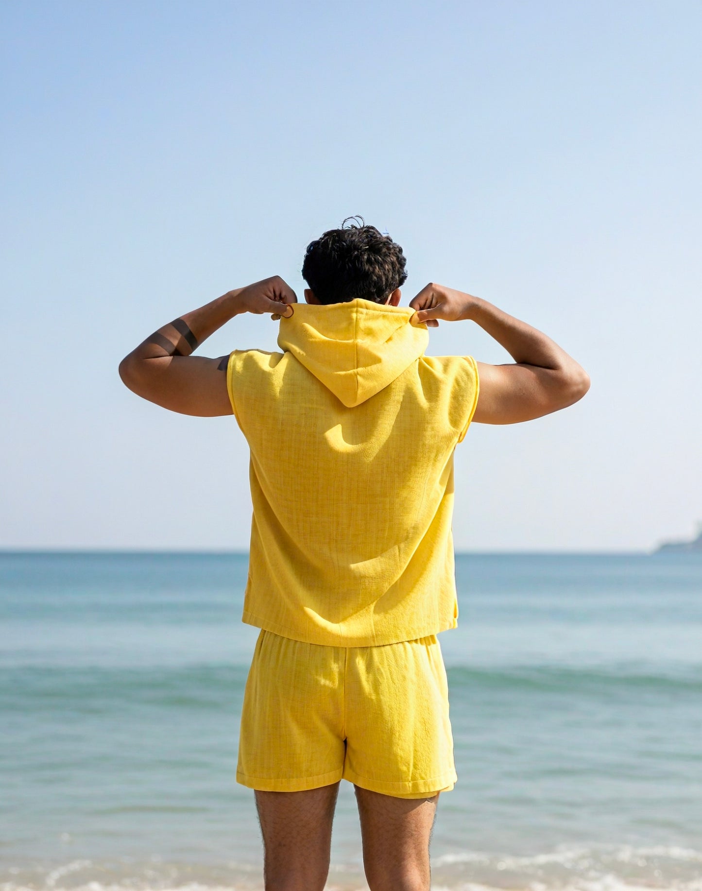Yellow Sleeveless Beach Shorts for Men – Limited Edition