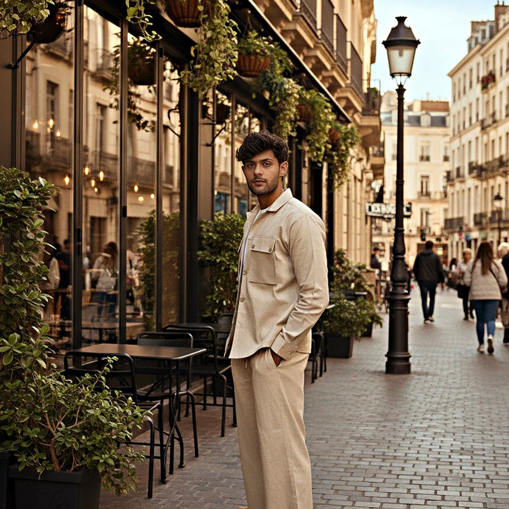 Men’s Casual Biege Blazer and pajama pant set  – Sand Beige