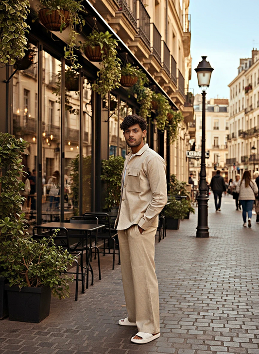 Men’s Casual Beige Blazer and Pajama Pant Set