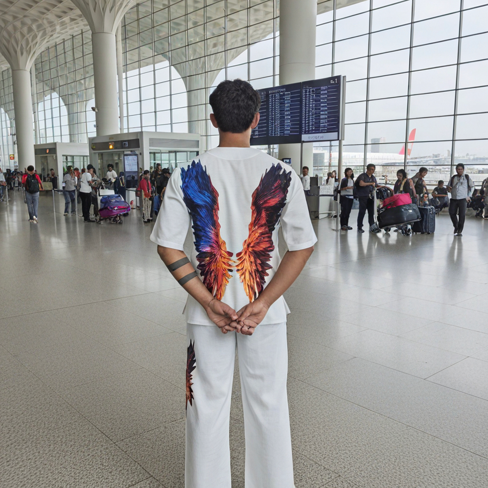 White Wing Pattern Beach Shirt & Pajama pants Set for Men