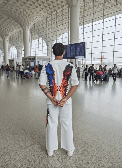 White Wing Pattern Beach Shirt & Pajama pants Set for Men