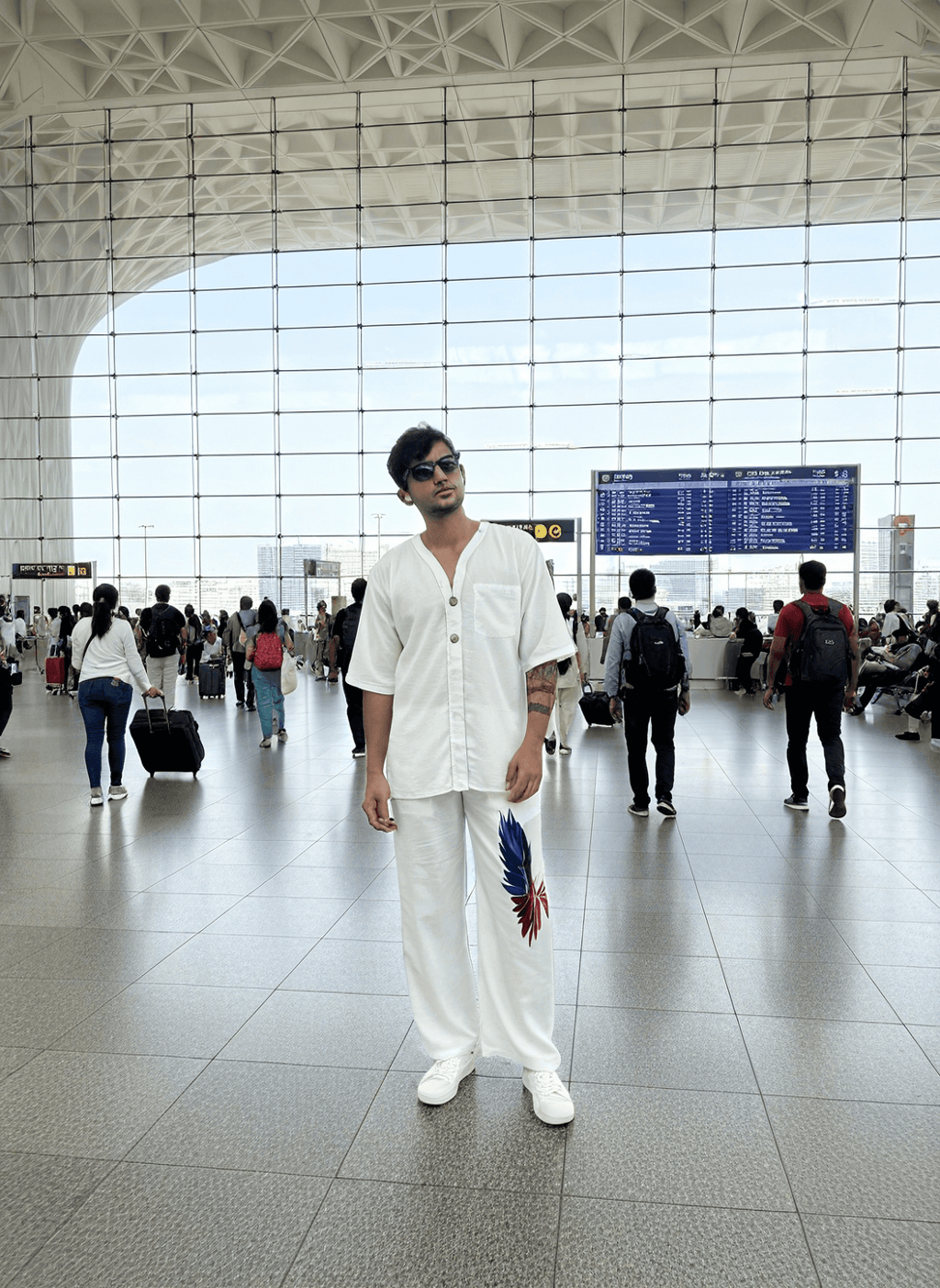 White Wing Pattern Beach Shirt & Pajama pants Set for Men