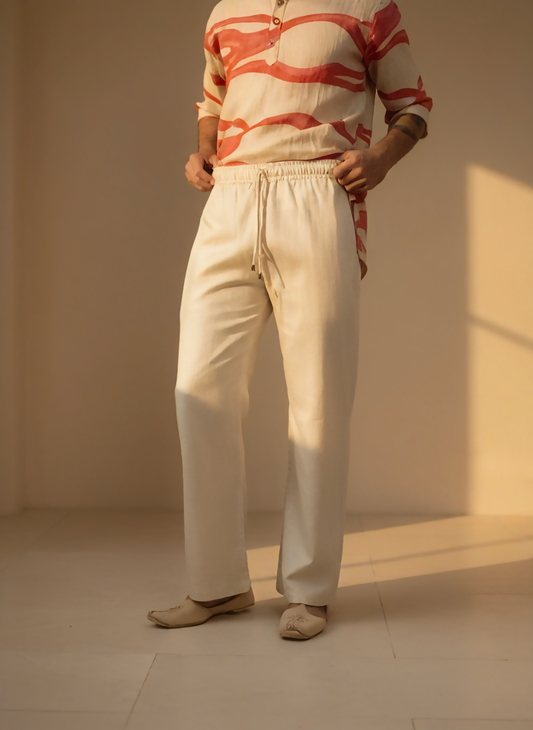 Mens solid beige pajama – premium cotton ethnic wear