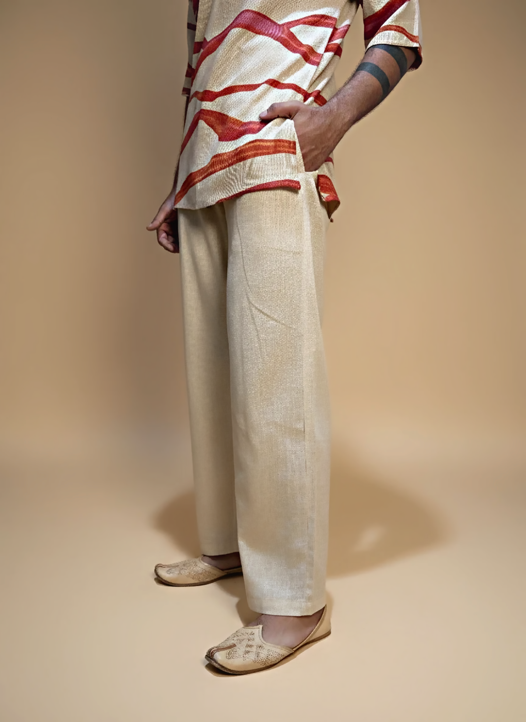 Mens solid beige pajama – premium cotton ethnic wear