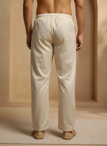 Mens solid beige pajama – premium cotton ethnic wear