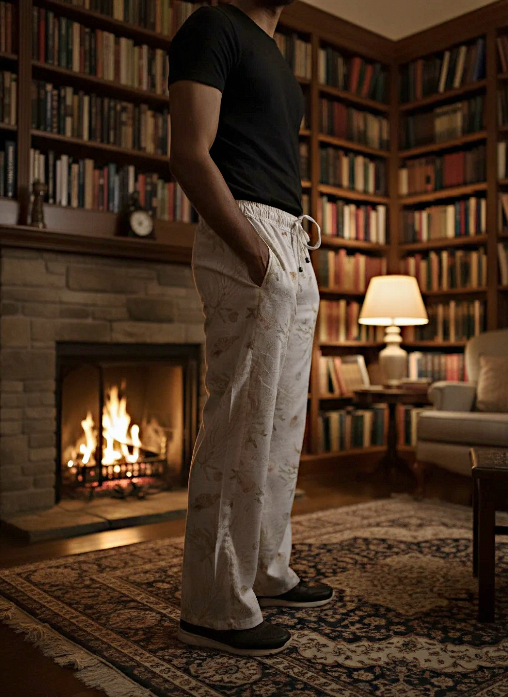 Floral cream digital print poly linen pajama for men – elegant ethnic wear