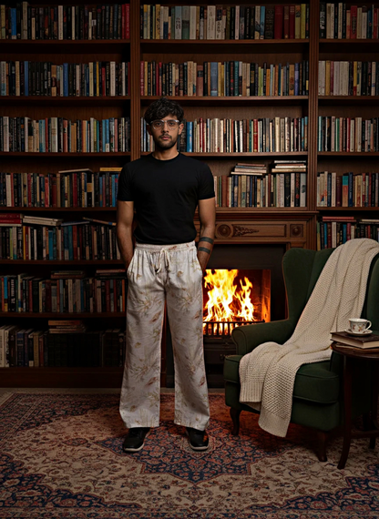 Floral cream digital print poly linen pajama for men – elegant ethnic wear