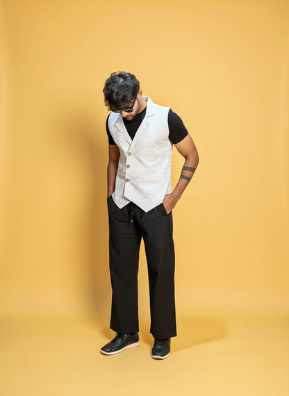 Light Grey Black stripe Sleeveless Vest for Men