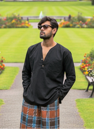 Full sleeves black kurta for men