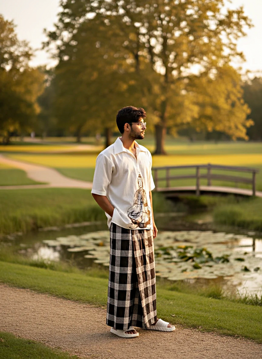Black and white check pajamalungi for men's