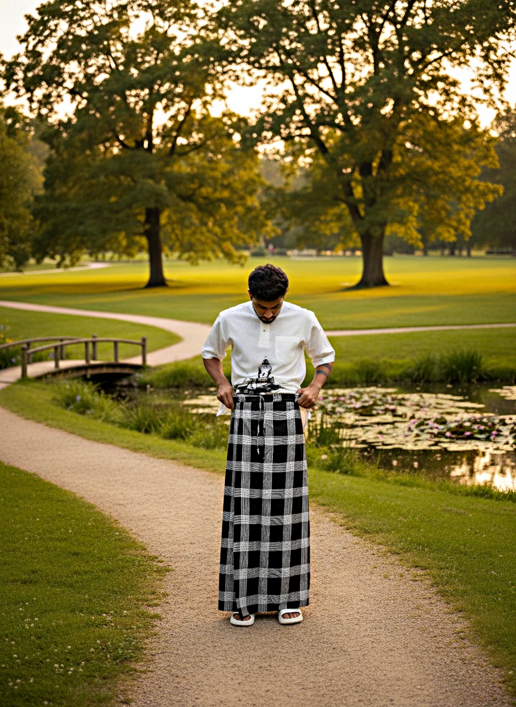 Black and white check pajamalungi for men