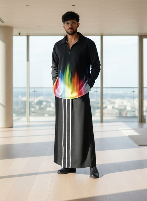 Black pajamalungi with stripes for men
