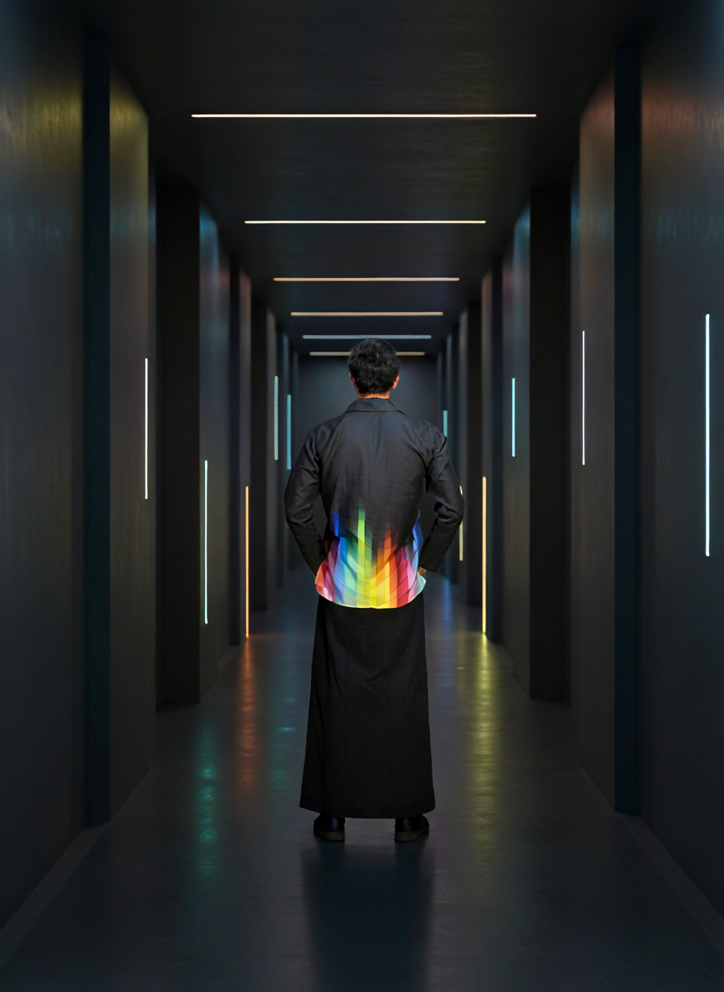 Black pajamalungi with stripes for men