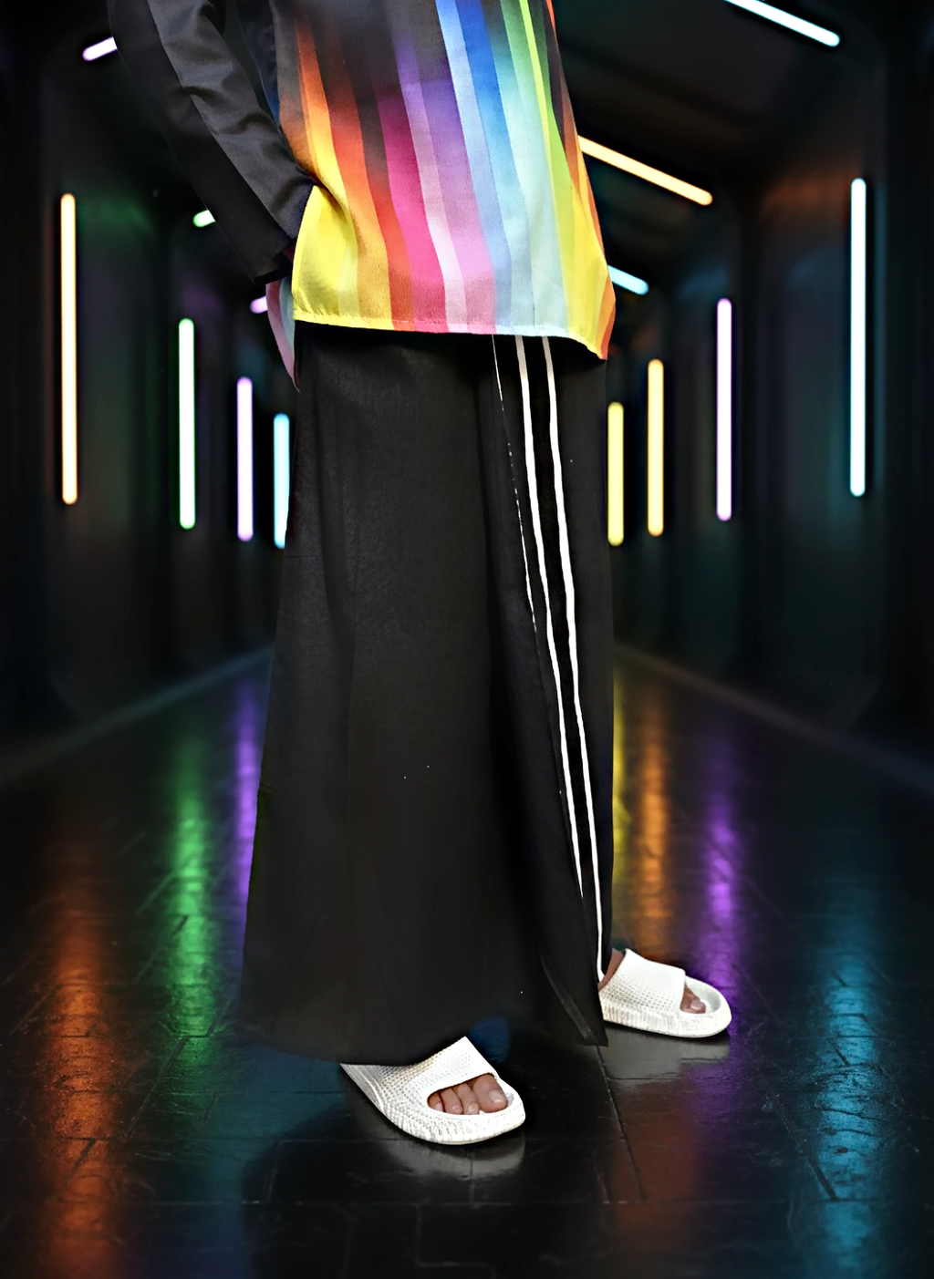 Black pajamalungi with stripes for men