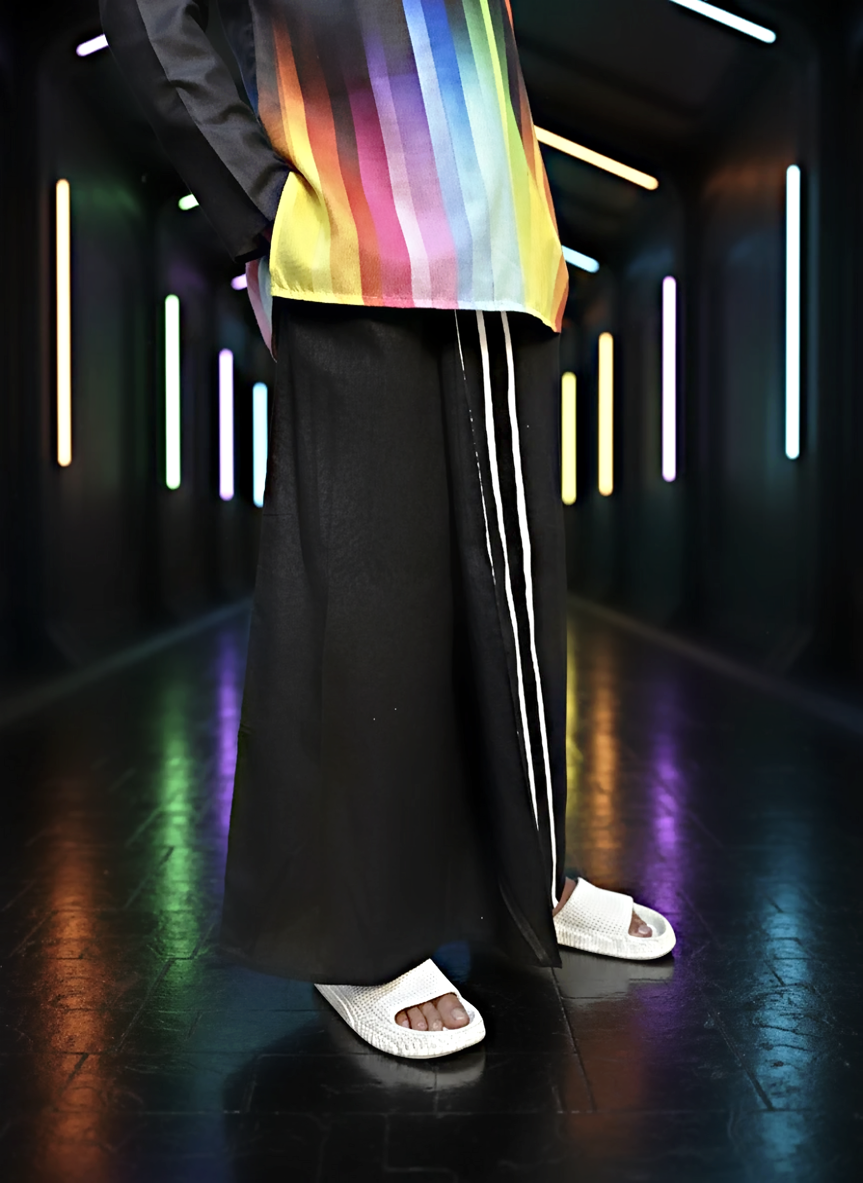 Black pajamalungi with stripes for men