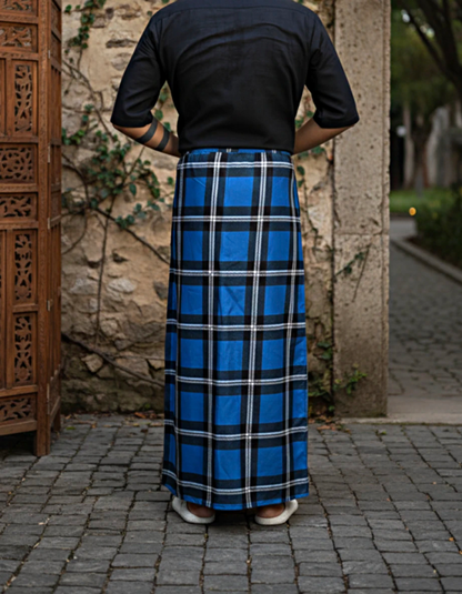 Dark blue check pajamalungi for men's