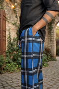 Dark blue check pajamalungi for men