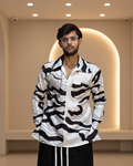 Black and white wave design print kurta for men