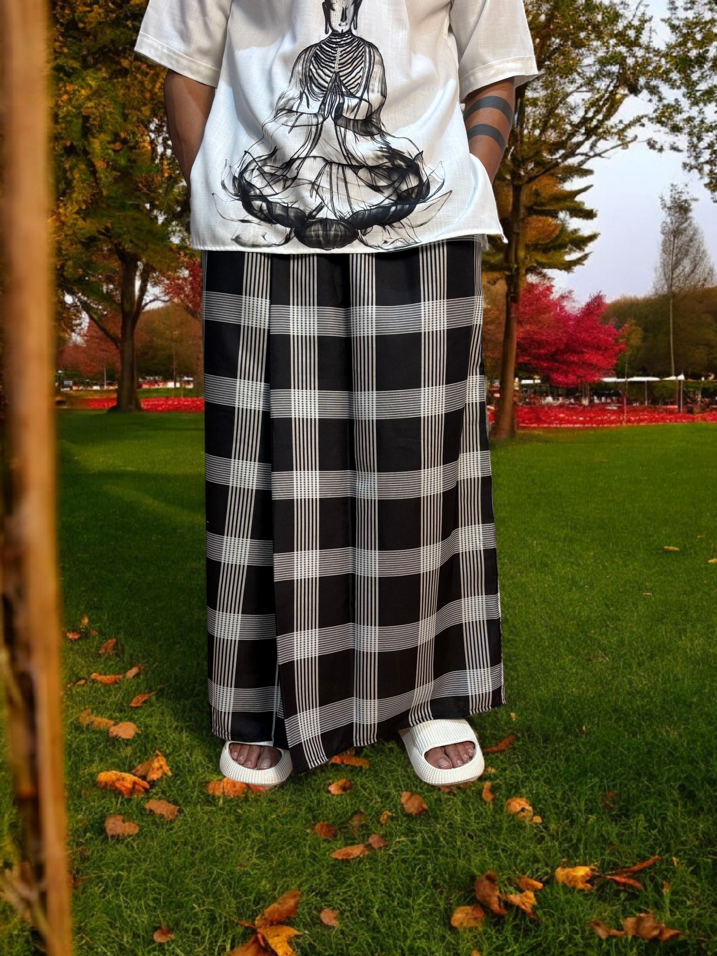 Black and white check pajamalungi for men's