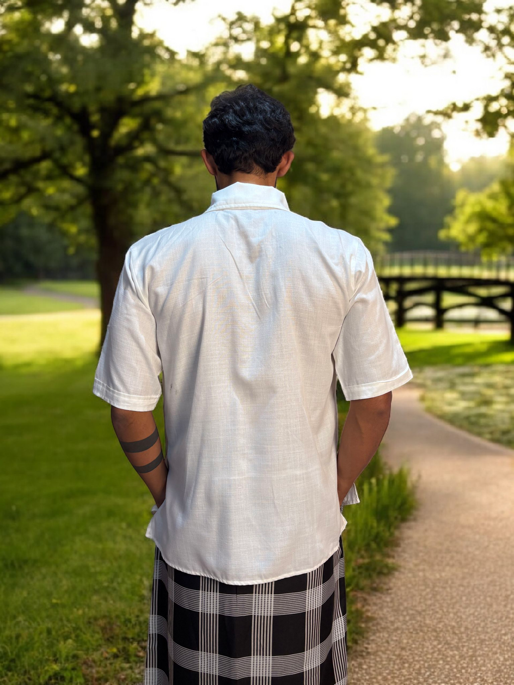 White kurta with budha print for men