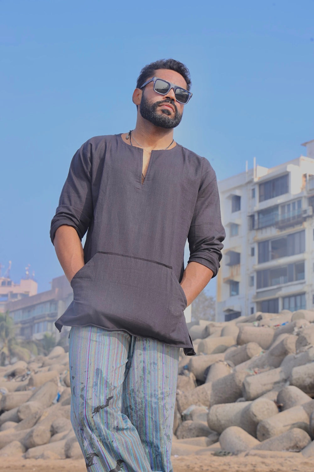 Black Cotton Kurta