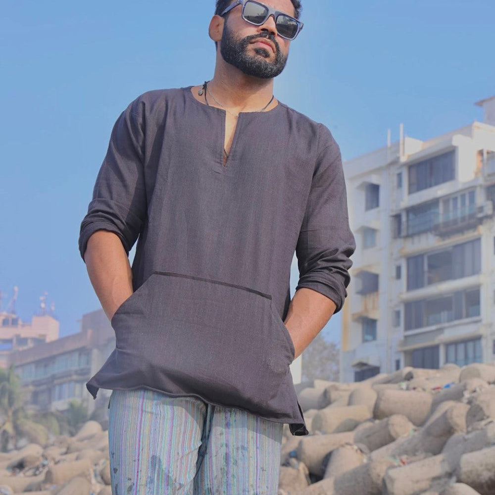 Black Cotton Kurta