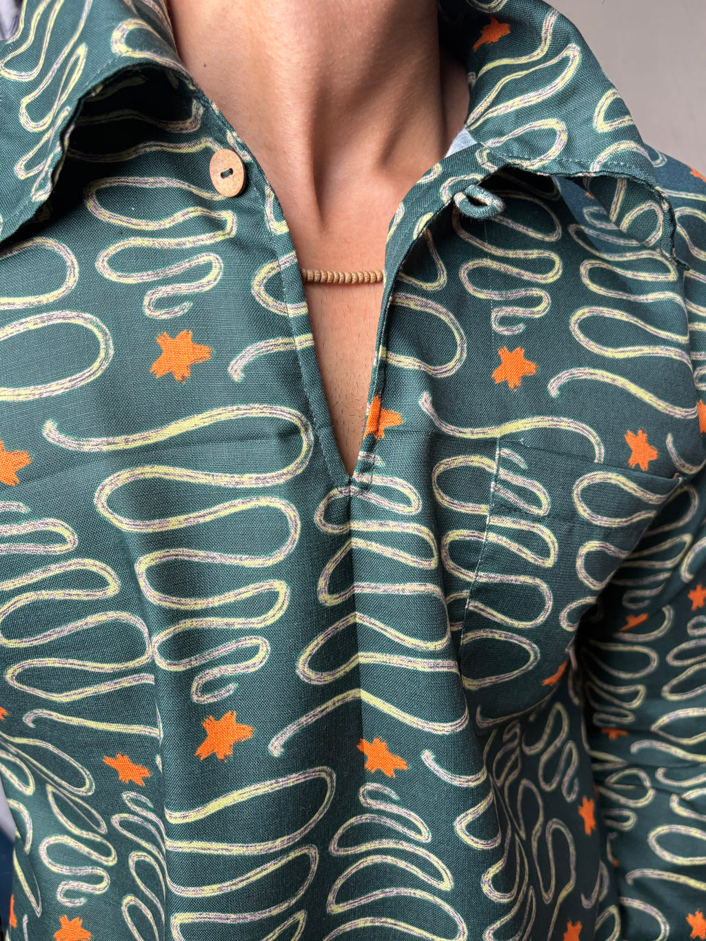 Men Green Designer Printed Kurta