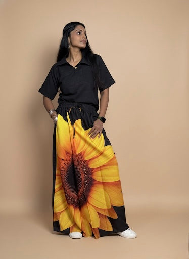 Women Sunflower black print Pajamalungi