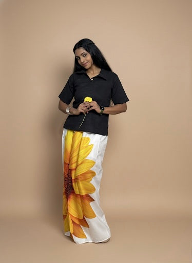 Women Sunflower White print Pajamalungi