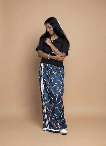 Women Dark Teal Candy Cane print Pajamalungi