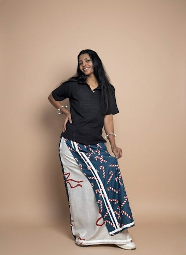 Women Dark Teal Candy Cane print Pajamalungi