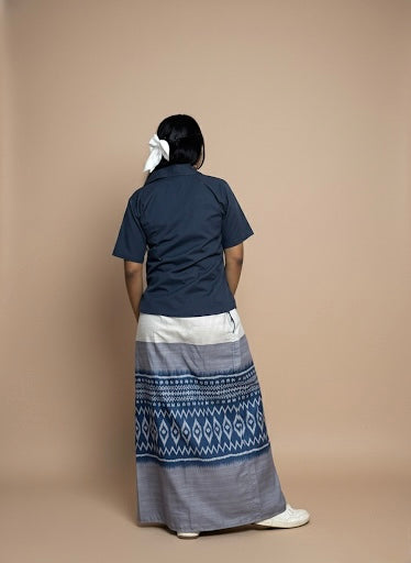 Women Blue Ikat Panel PajamaLungi