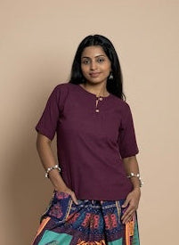 Women Wine Color Cotton Kurta