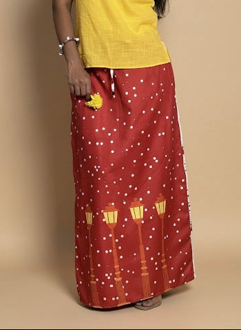 Women Red Snow/Lamppost Digital Print Pajamalungi