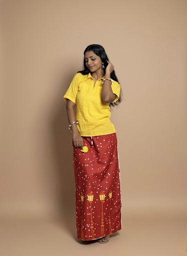 Women Red Snow/Lamppost Digital Print Pajamalungi