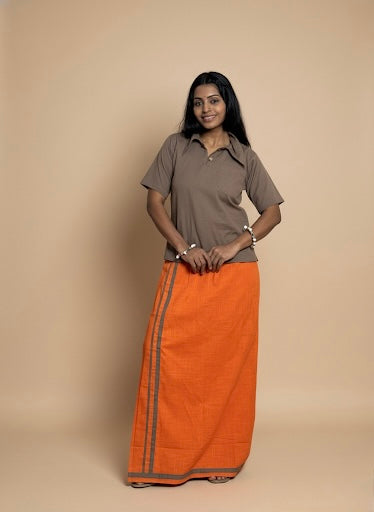 Orange pajamalungi with light green stripes for Women