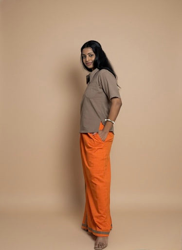 Orange pajamalungi with light green stripes for Women's