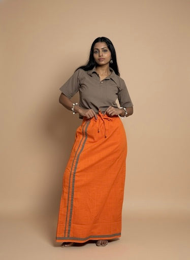 Orange pajamalungi with light green stripes for Women's