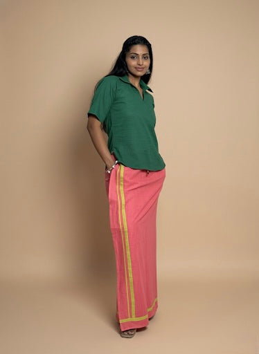 Light Pink pajamalungi with green stripes for Women