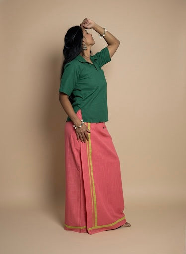 Light Pink pajamalungi with green stripes for Women