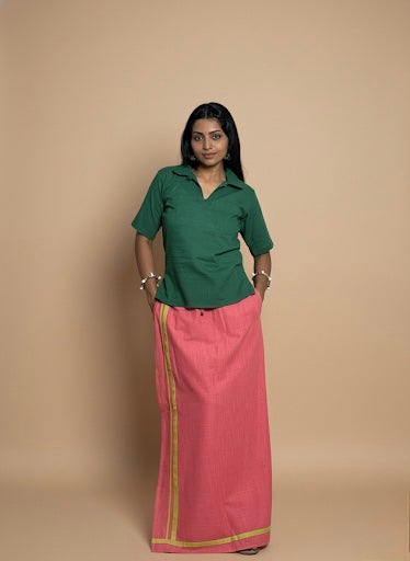 Light Pink pajamalungi with green stripes for Women's