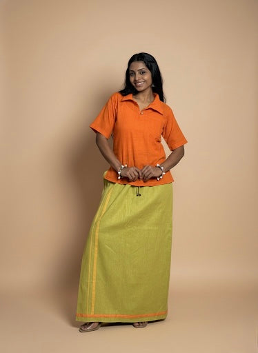 Light green pajamalungi with orange and yellow stripes for Women