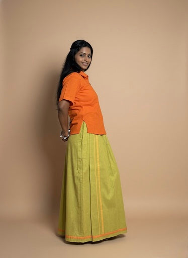 Light green pajamalungi with orange and yellow stripes for Women