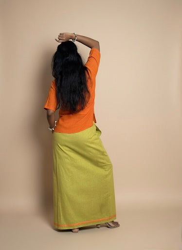 Light green pajamalungi with orange and yellow stripes for Women's