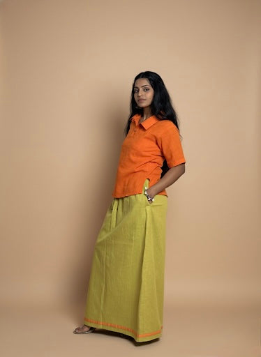 Light green pajamalungi with orange and yellow stripes for Women